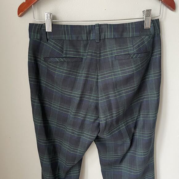 J Crew Cafe Capri Wool Blend Pants Womens Size 0 Plaid Green And Navy - Picture 6 of 10